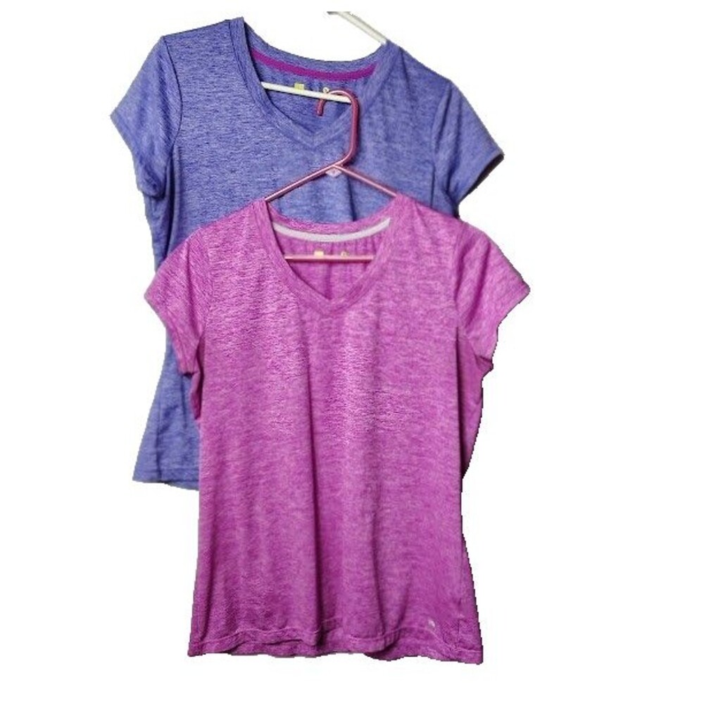 2 Xersion Short Sleeve Tops Pink and Purple L Tees V-Neck Heather Pattern